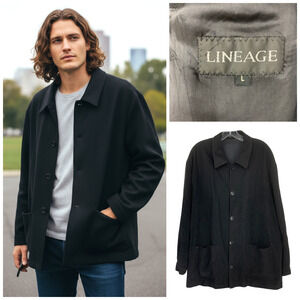 Lineage Black Viscose Draping Shirt Jacket Shacket Lined Men's Sz L Pockets